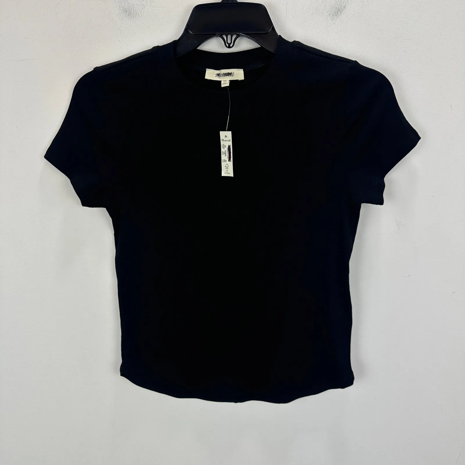 Madewell Regenerative Cotton Ribbed Crewneck Tee Shirt Stretch Jet Black XS NWT - Image 4