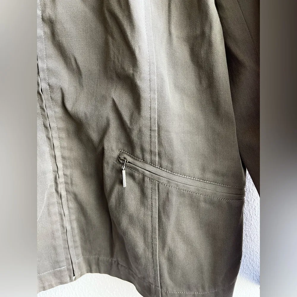 Lafayette 148 New York Asymmetrical Moto Zip Denim Jacket - Army Green - Image 6