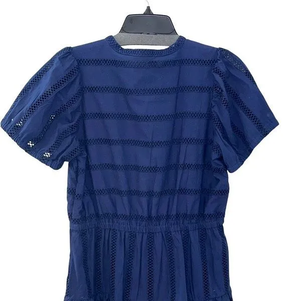 Sail to Sable Womens Short Sleeve Tiered Tassel Tie Mini Dress Navy Blue Medium - Image 5