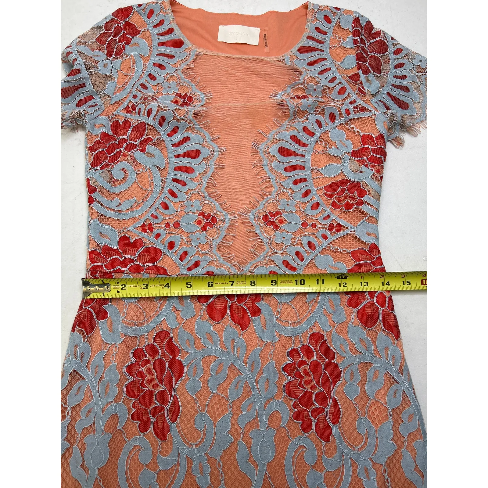 Storia Melody Floral Embroidered Cap Sleeve Empire Sheath Dress Pink Blue Size M - Image 8