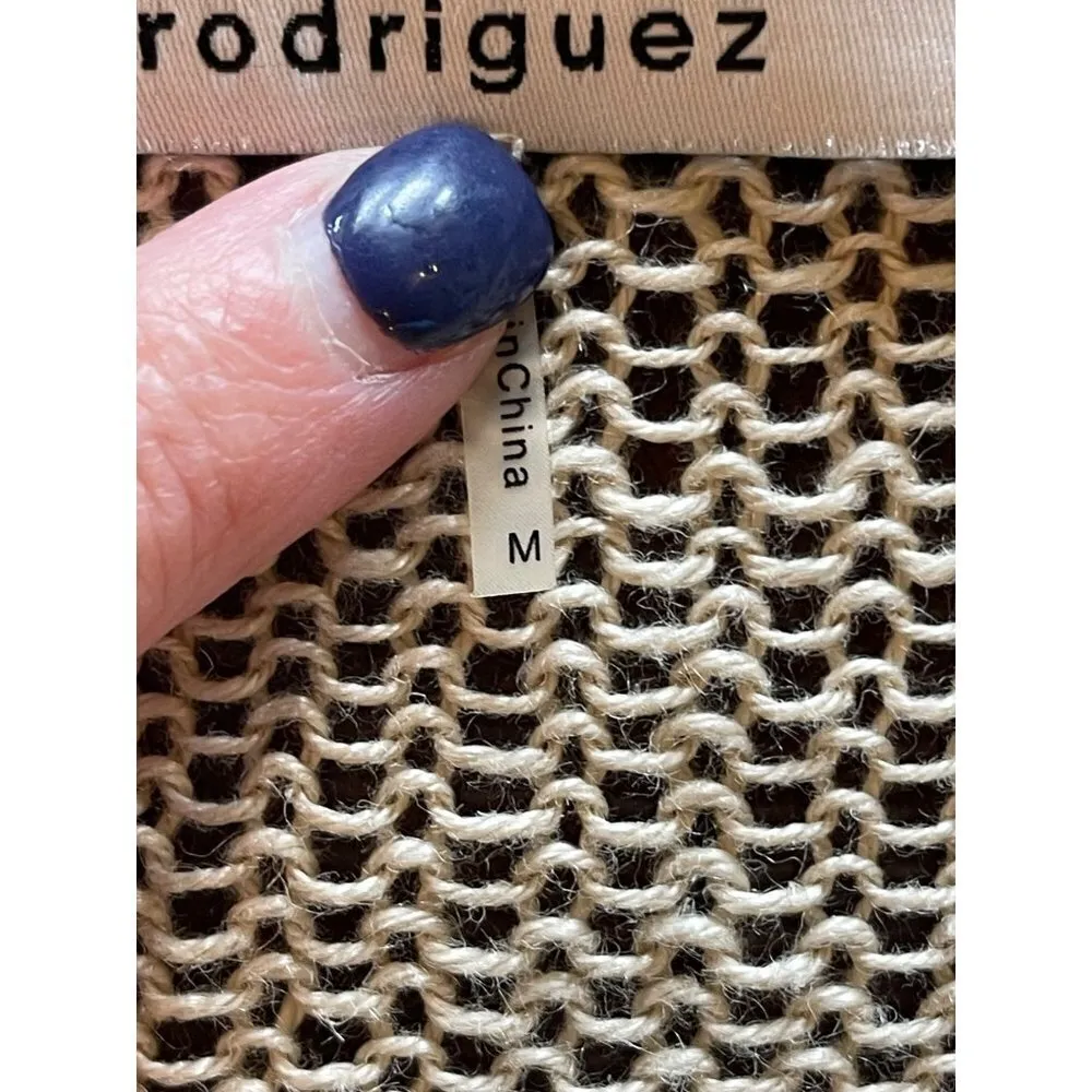 Robert Rodriguez Beige Linen Open Knit Round Neck Pullover Sweater Size M - Image 7