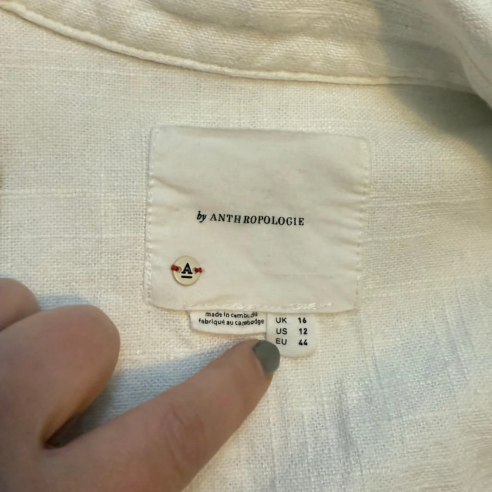 Anthropologie Womens 12 Linen White Long Sleeve Open Front blazer Tuxedo Pockets - Image 8