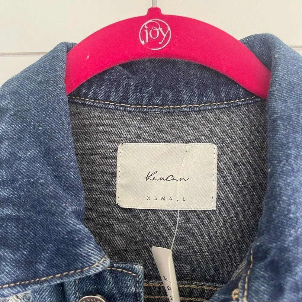 KanCan Dark Wash Distressed Denim Jacket Size XS - Image 3