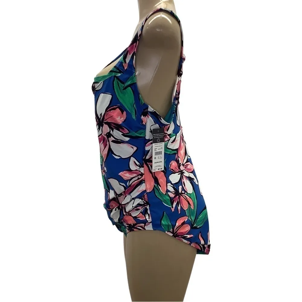 Essentials by Catalina Bright Floral Print One Piece Swimsuit New With Tags Blue Size 3X - Image 4