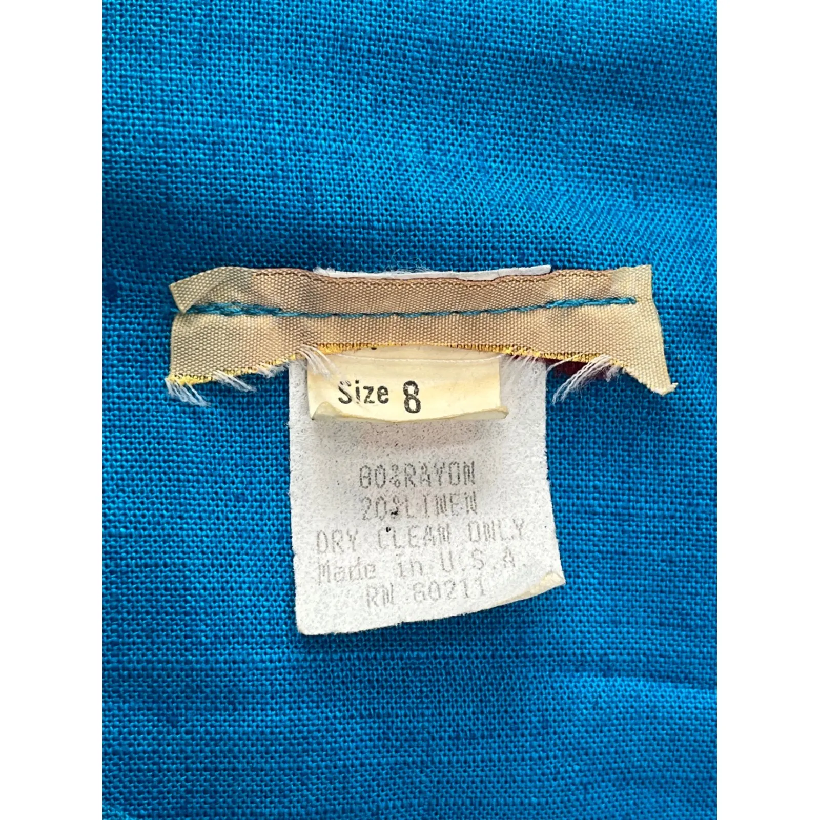 Vintage Skirt Suit Set Gold‎ Buttons Tiered Skirt Rayon Linen Size 8/10 Blue - Image 4