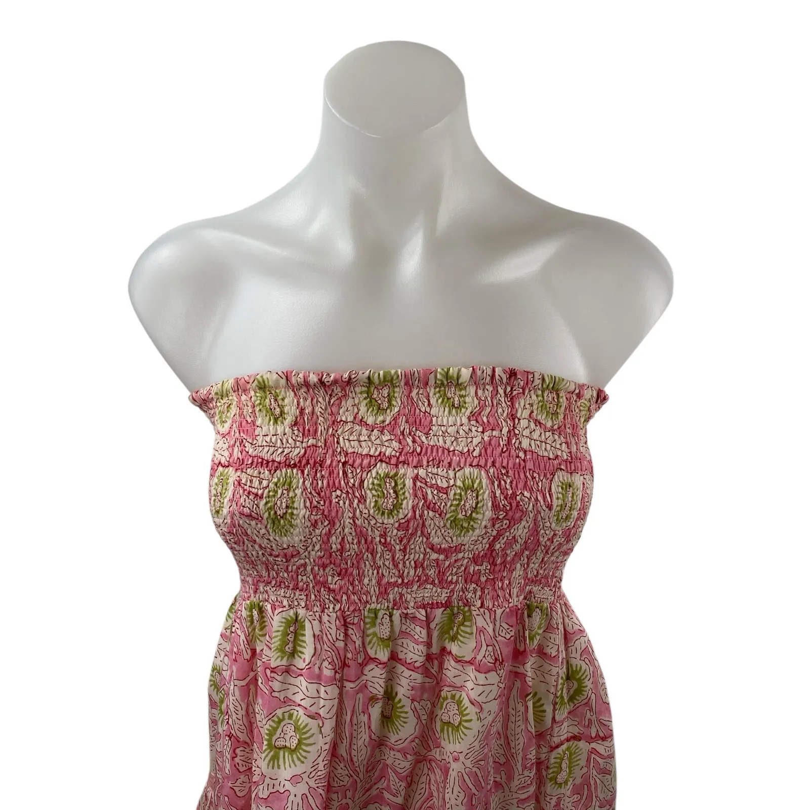 Alicia Bell Pink Floral Sleeveless Strapless Tiered Smocked Maxi Tube Dress XS - Image 2