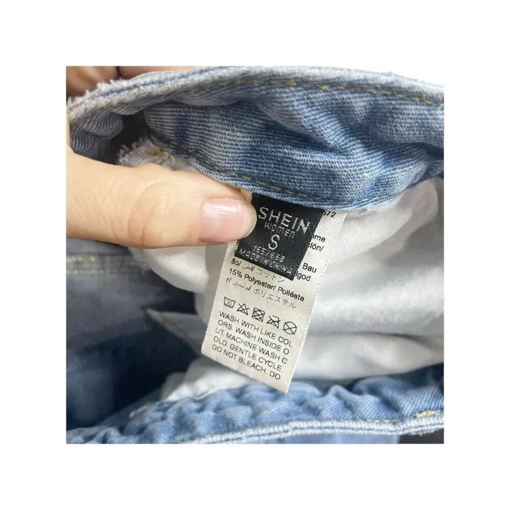 Wide Leg Jeans Women's SZ S Blue High Rise Hem Faded Distressed - Image 5