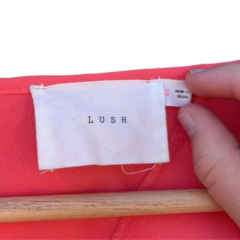 Lush women's size small sheer bright peach dress with scalloped open back - Image 3