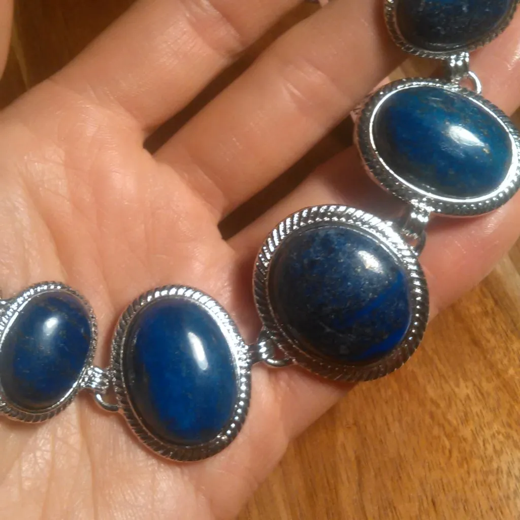 Lapis Lazuli Silvertone Toggle Clasp Bracelet - Image 10
