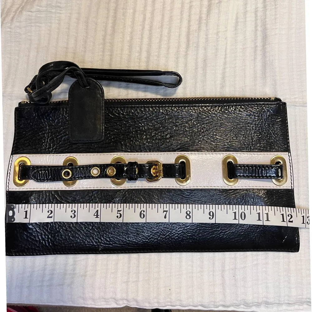 Carlisle Black & White Patent Leather Clutch w/Gold Hardware and‎ Buckle Detail - Image 4