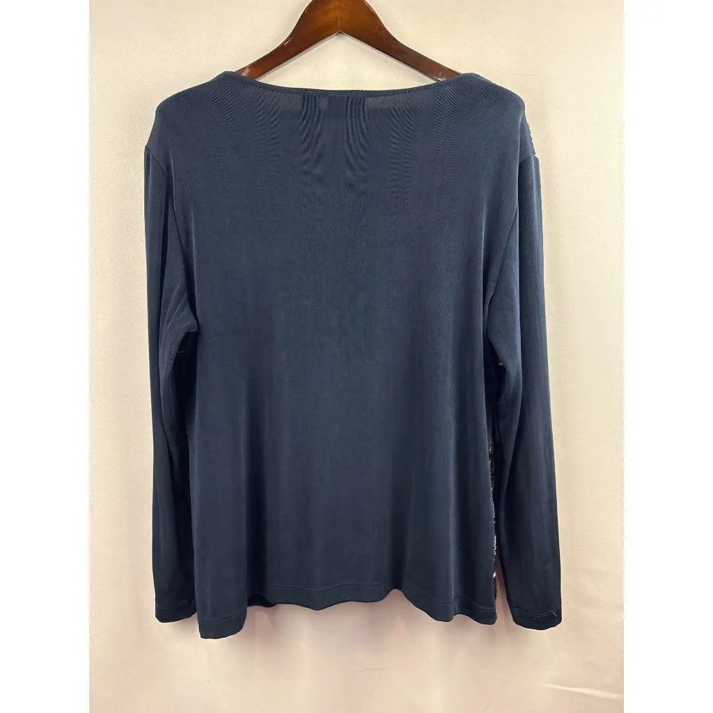 Women's Chico’s 2XL Navy Blue with White & Black Embroidery Long Sleeve Sweater Size undefined - Image 3