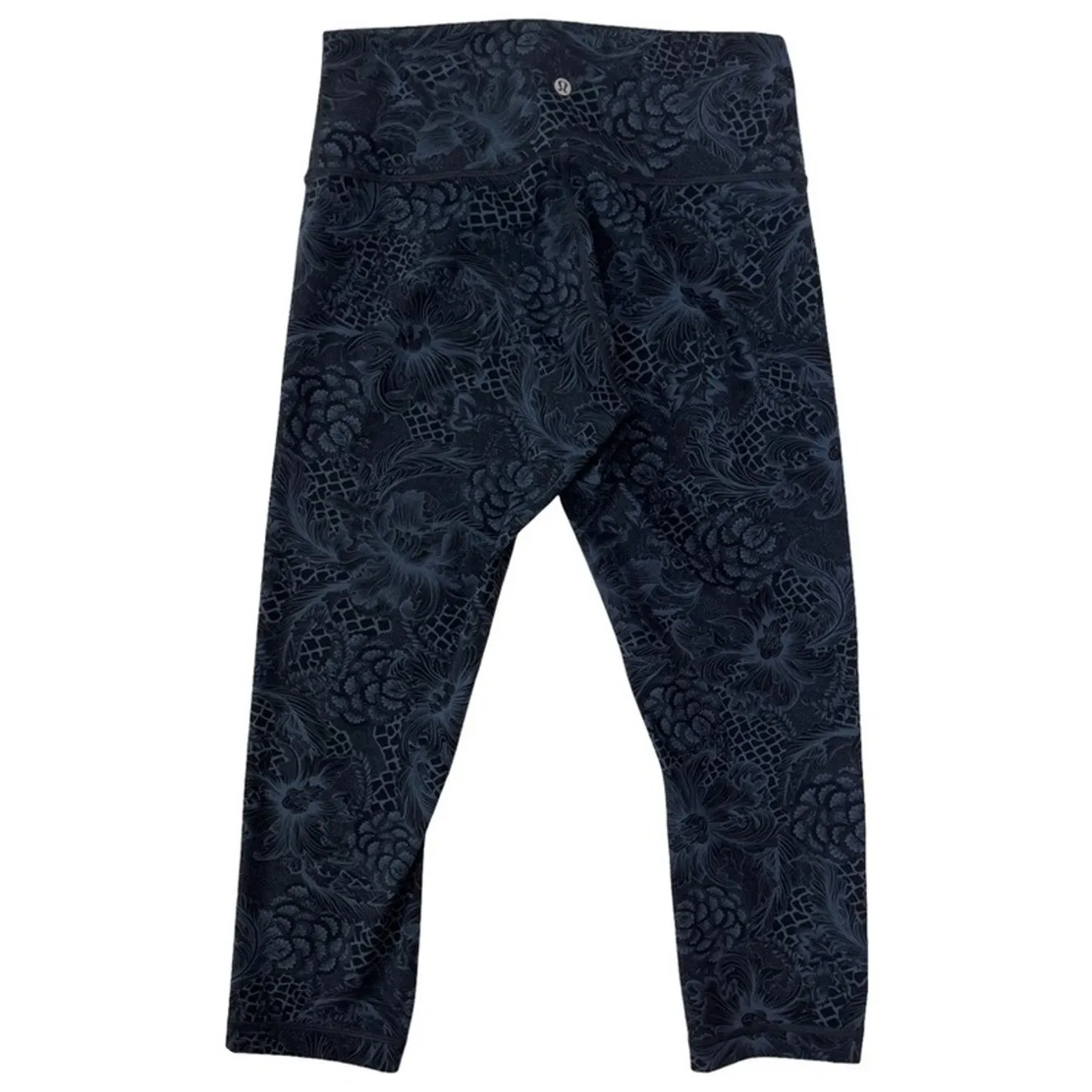 Lululemon Wunder Under Crop 21” Leggings Size 10 Nouveau Mach Blue Black Floral - Image 8