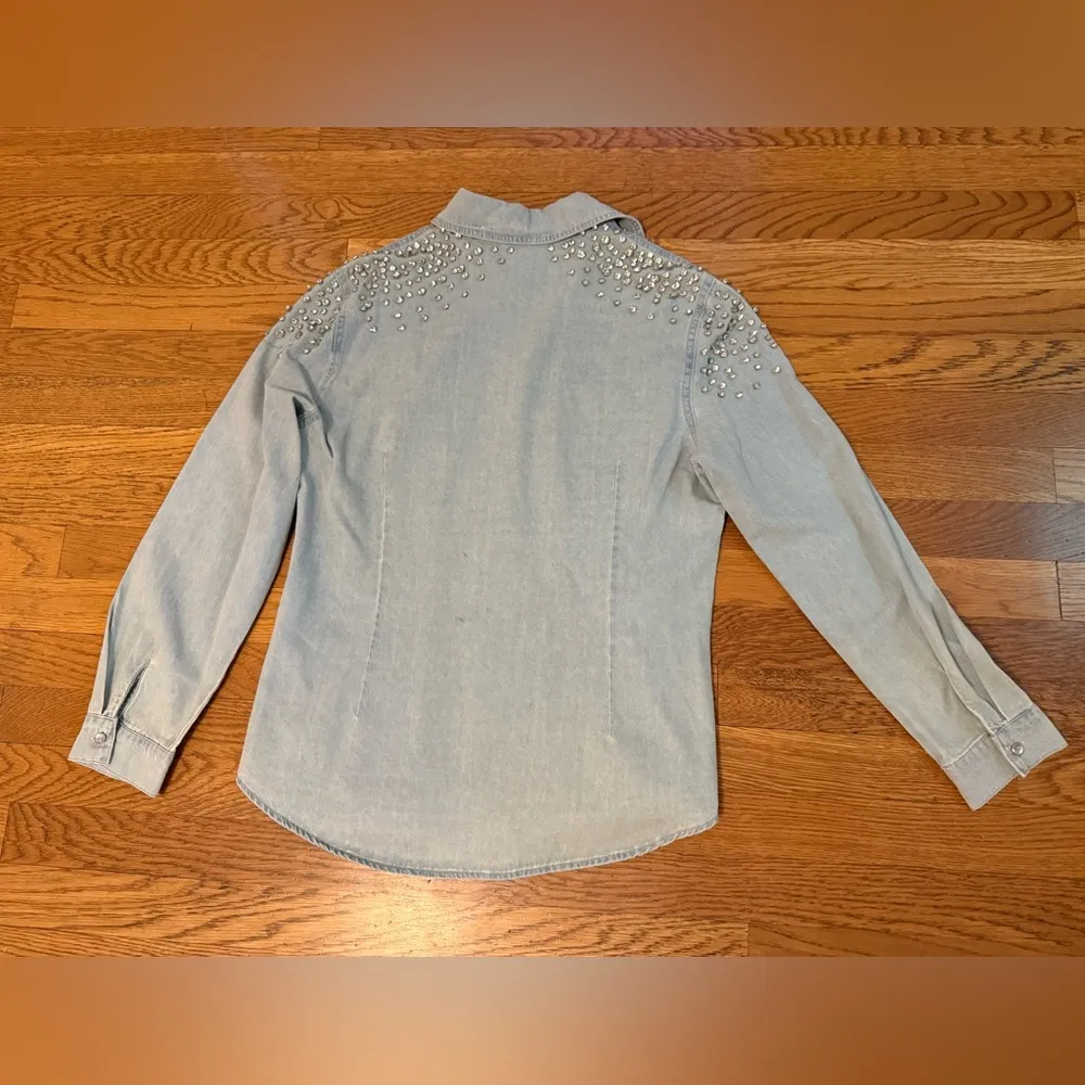 Embellished Denim Blouse Size M - Image 11