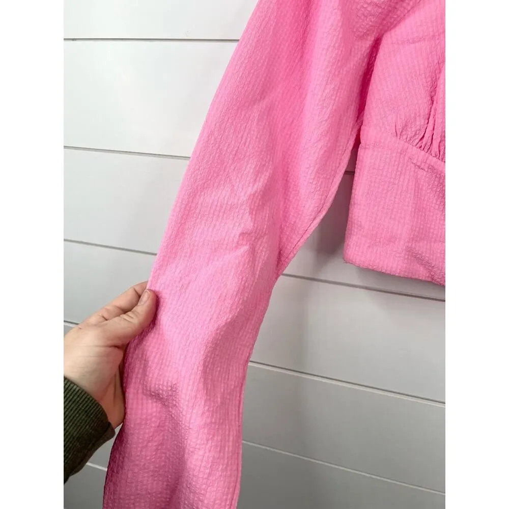 ASTR The Label Pink Long Sleeve Square Neck Crop Top Size Large Smocked Back - Image 5