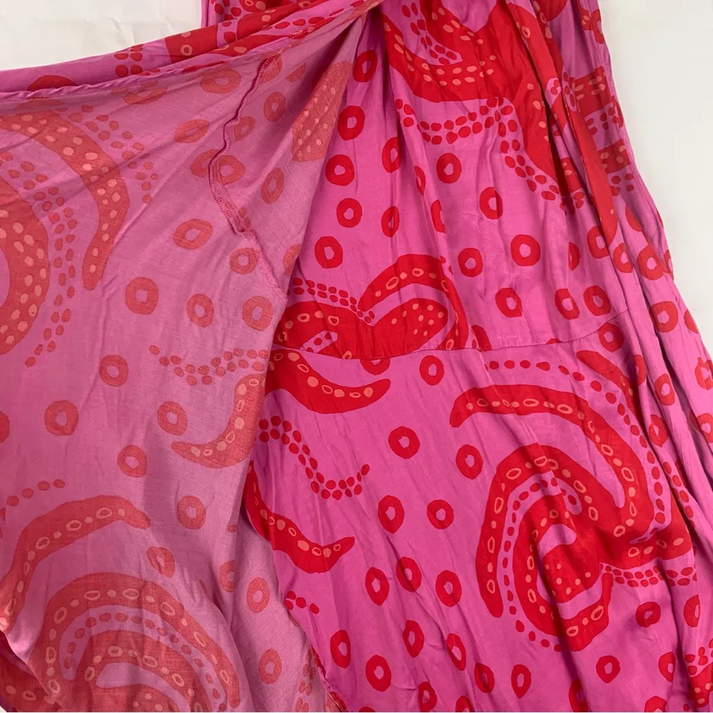 Farm Rio size medium Octocool Wrap dress pink red tropical beach resort maxi - Image 13
