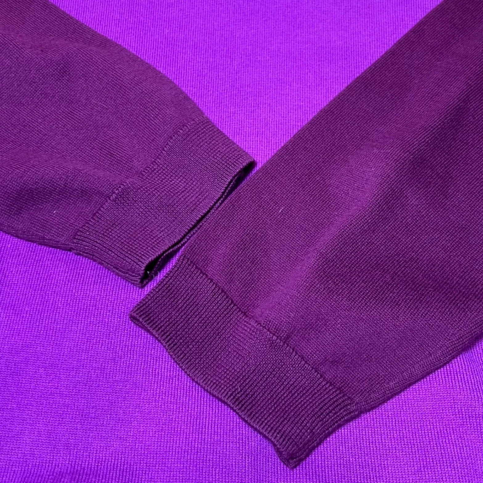 Lands End Boat Neck Sweater Womens Medium Purple Color Block Supima Cotton Cozy - Image 6