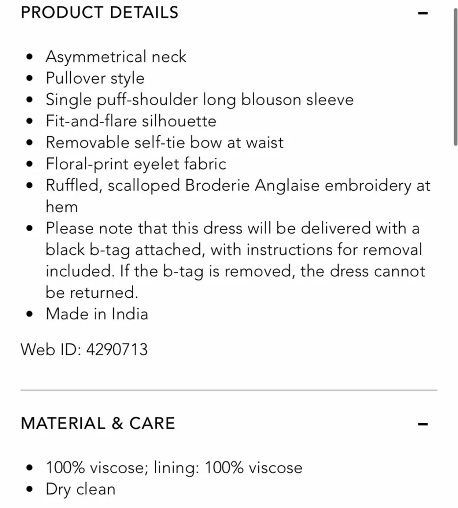 NWOT Hemant & Nandita One Shoulder Floral Long Sleeve Eyelet Mini Dress size XXS! - Image 4