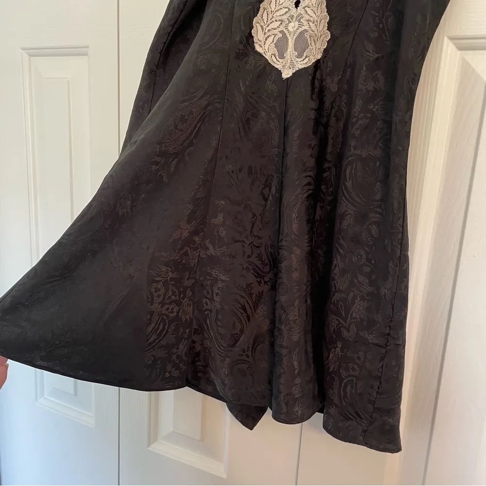 Vtg Y2K Delicates Bodysuit Romper Dress Sz Small Black Lace Trim - Image 6