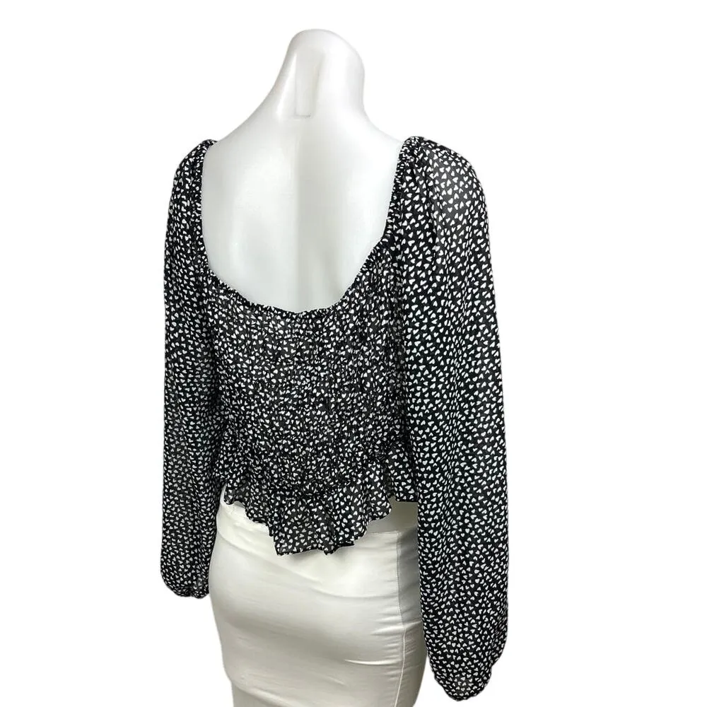 Nasty Gal Black Heart Print Peplum Square Neck Balloon Sleeve Crop Top Blouse 10 - Image 3