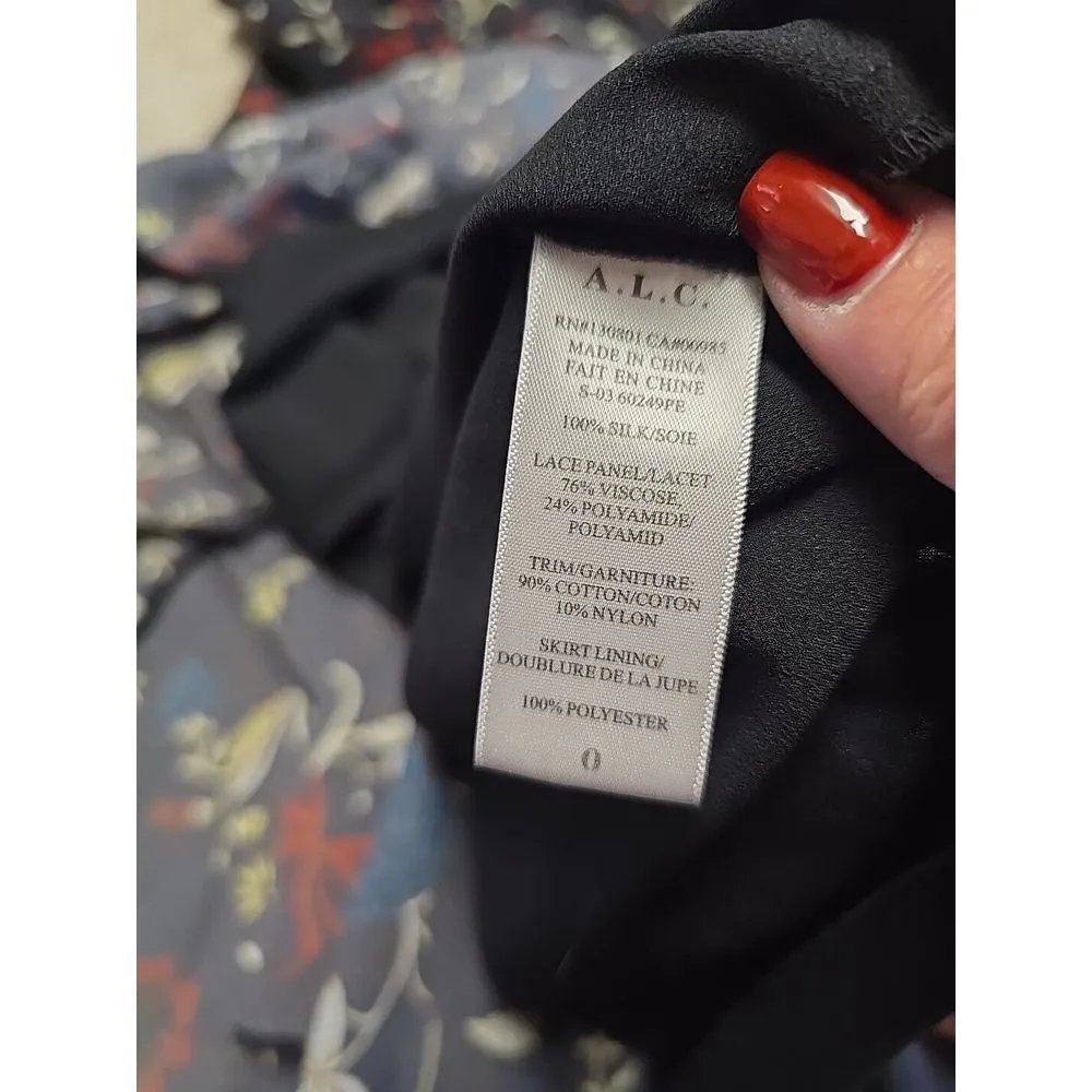 A.L.C. Cynthia dress floral silk women's size 0 fit‎ and flare dress lace - Image 7