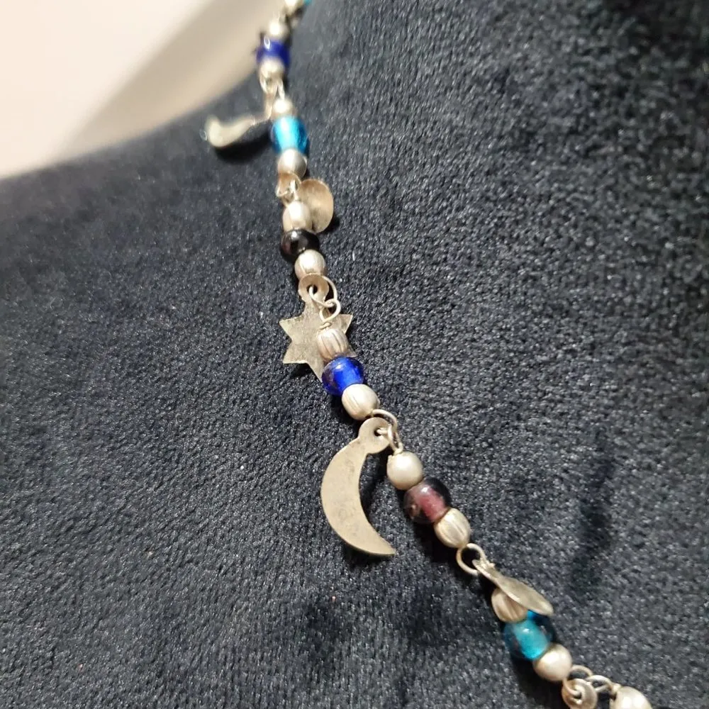 Womens Gold Rainbow Heart Gems Moon Night Pendant Necklace - Image 5