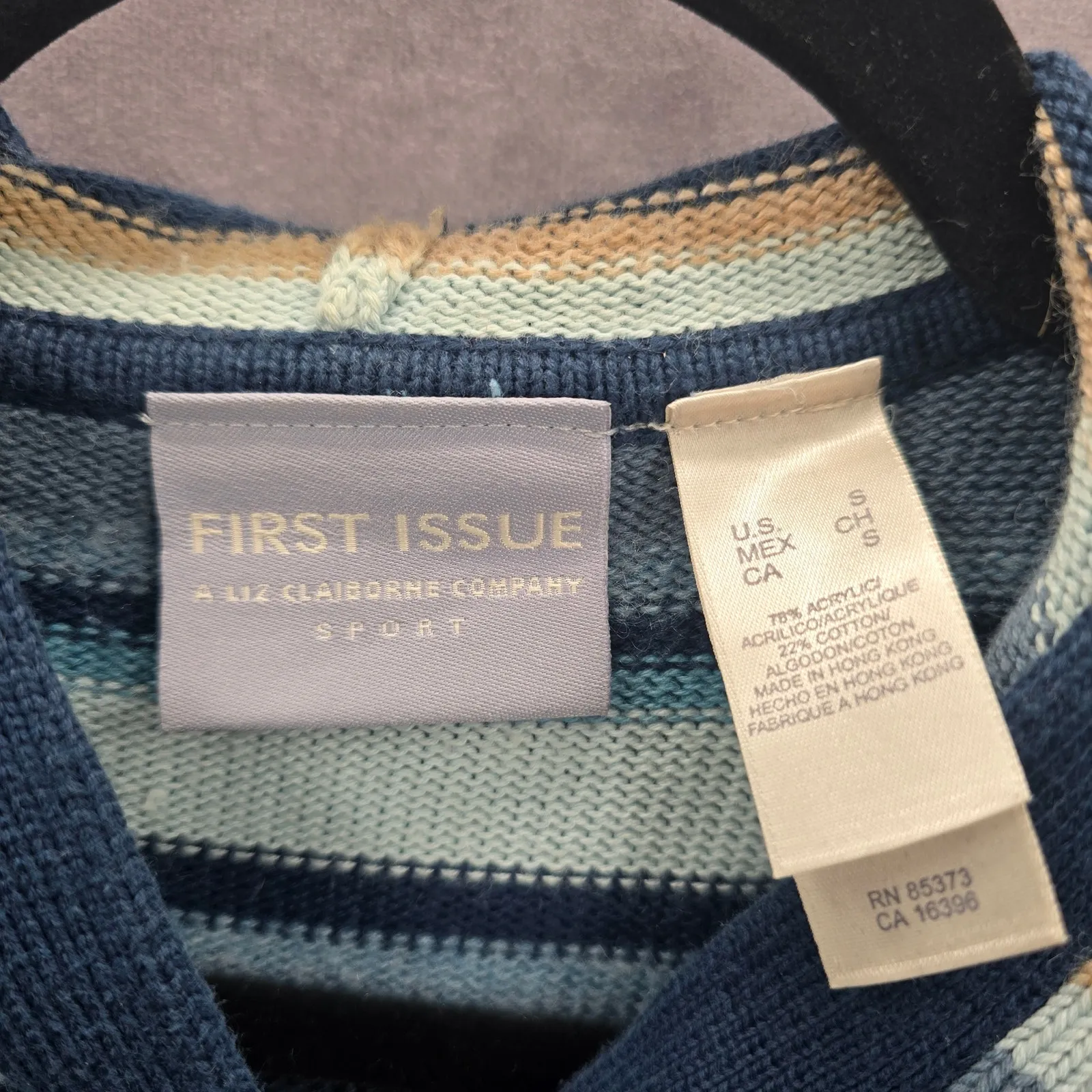 Liz Claiborne Blue Stripe Button Hoodie Knit Long Sweater‎ Cardigan Small - Image 7