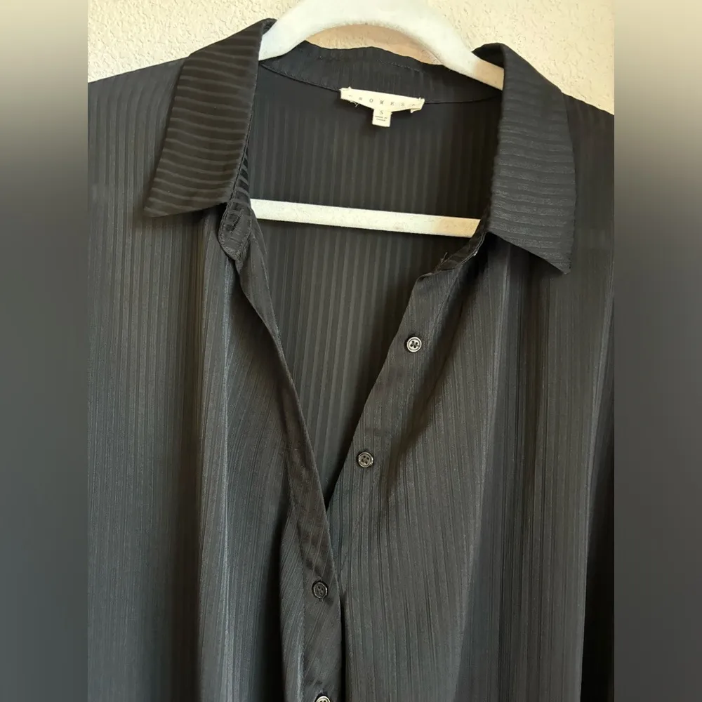 Promesa Satin Stripe Collared Button Down Drape Asymmetrical Hem Blouse S - Image 5