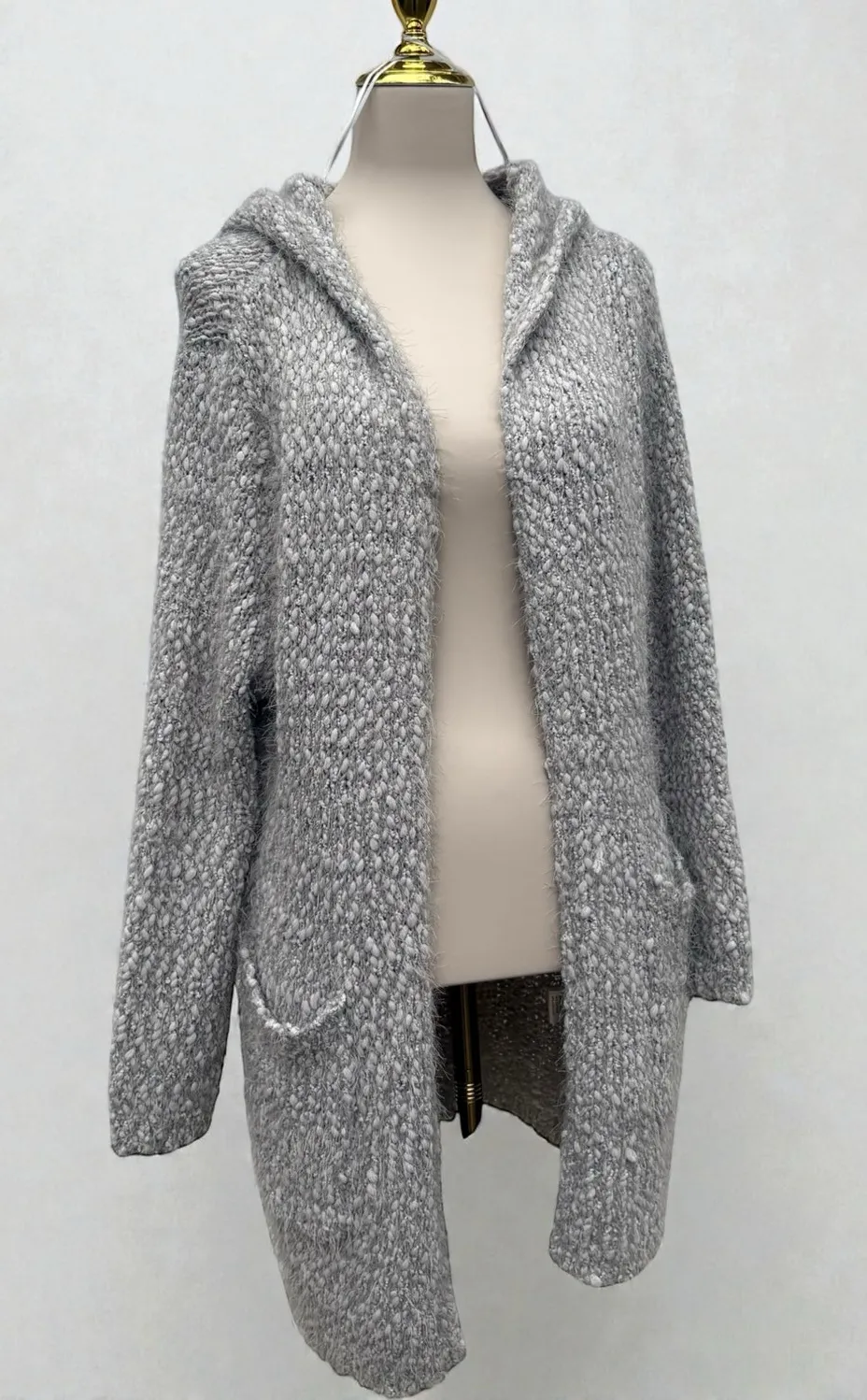 Miracle Sweater Cardigan S/M Gray Marled Pockets 3/4 Sleeve Hygge Cozycore NWT - Image 1