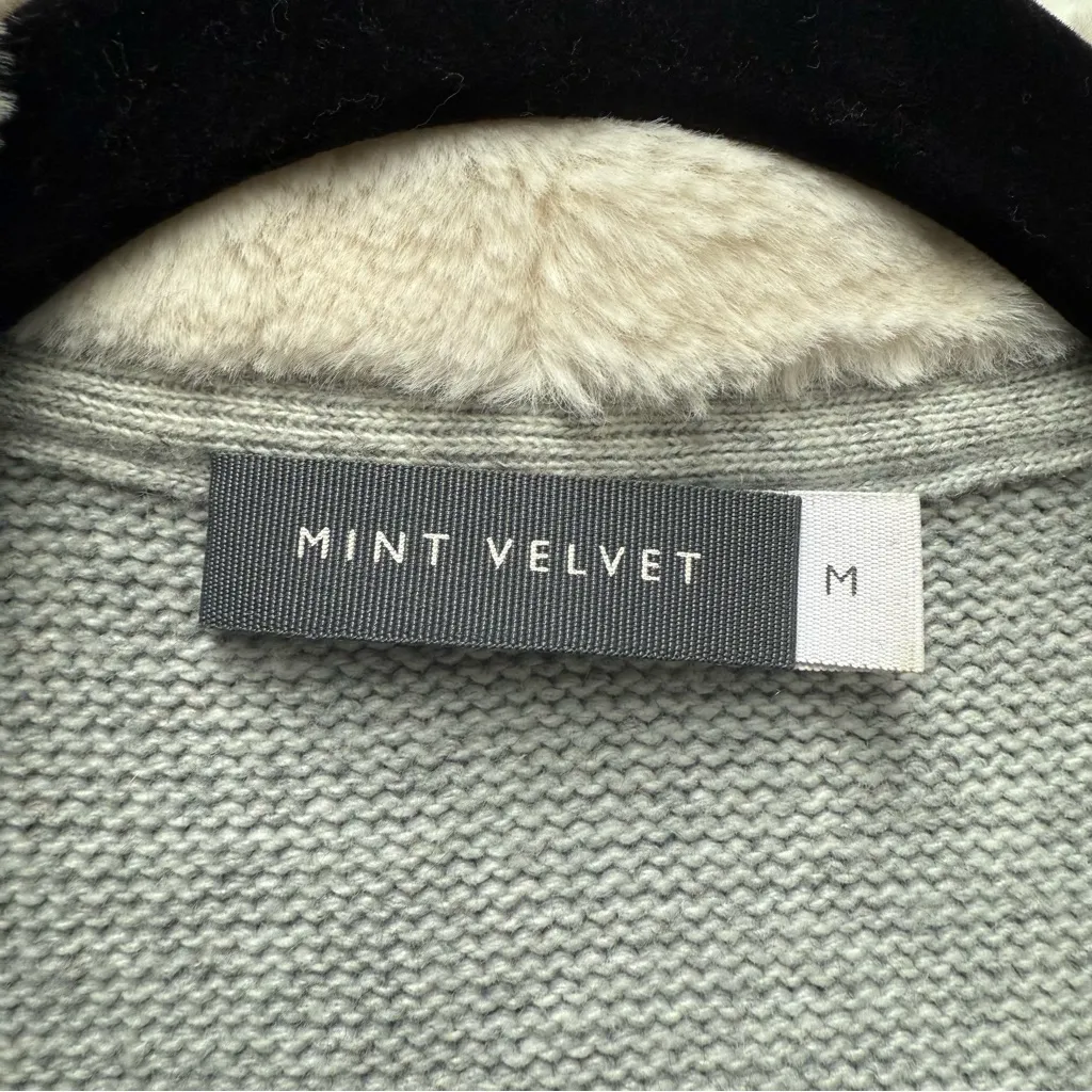 Mint Velvet Faux Fur Aviator Gilet, Grey & White | Size Medium Gray - Image 4