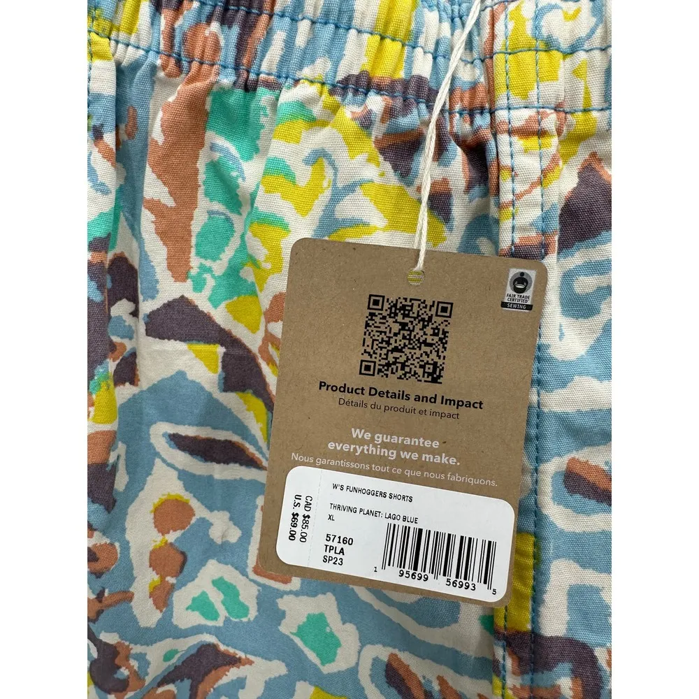Patagonia Shorts Women XL NWT Blue Multi Thriving Planet Funhoggers Drawcord - Image 5