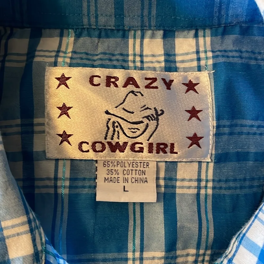 Crazy Cowgirl plaid Western Sleeveless Blouse Sz L Size L - Image 5