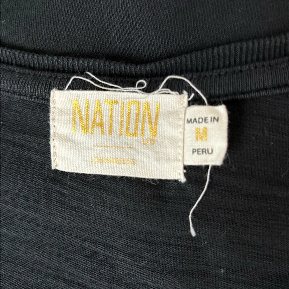 Nation ltd Jenna Cuffed Combo Tee In Jet Black v neck long sleeve blouse medium - Image 3