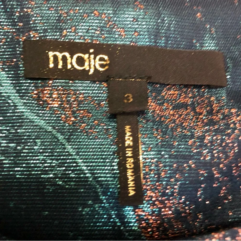 Maje Gab Metallic Jacquard Top 3/4 Length Sleeve Agate Swirly Copper Bronze Teal - Image 10