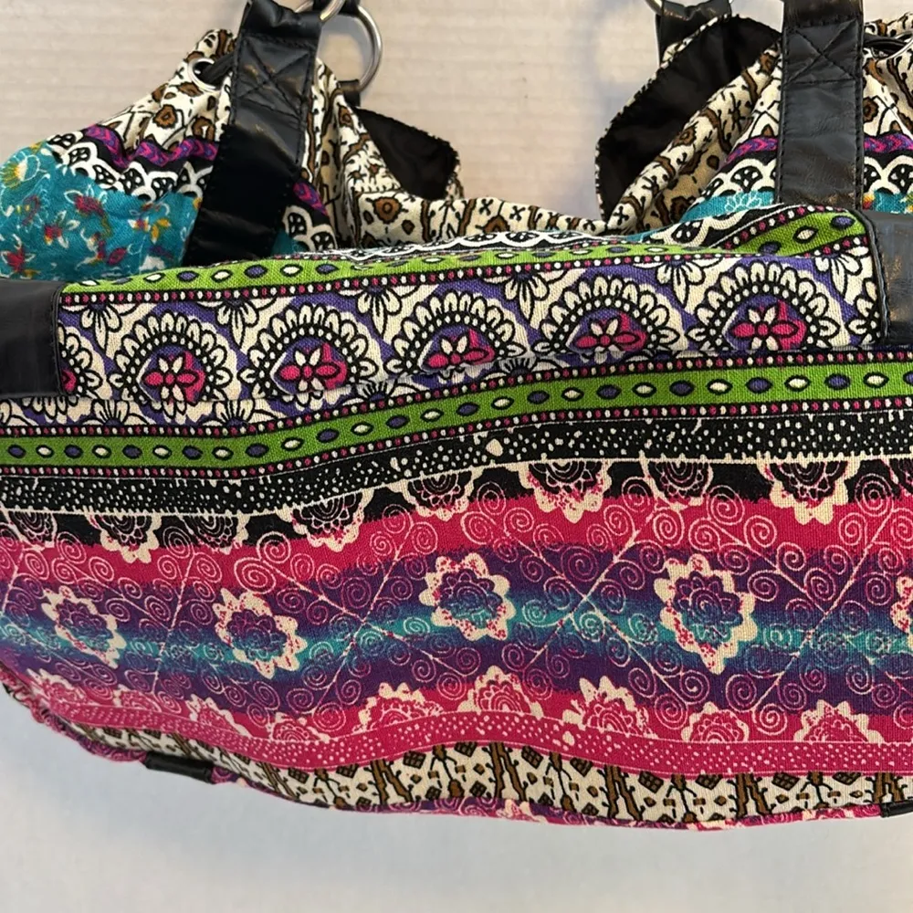 AMICI CLOTH BAG BOHO DESIGN BEGAN LEATHER STRAPS AND TIE STRING ON SIDES Blue - Image 7