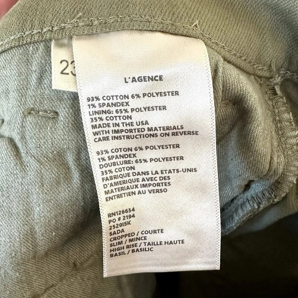 NWT L'AGENCE Sada High Rise Slim Cropped Jean in Basil - Size 23 - Image 3