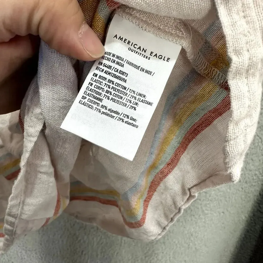 American Eagle top womens XXL pink striped babydoll‎ smocked boho western kawaii - Image 5