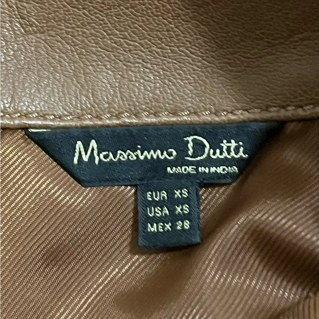 Massimo Dutti Tan Leather A-Line Skirt - Image 7