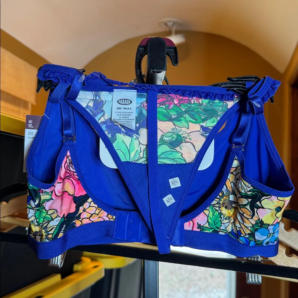 NWT Parade Floral Print Scoop Bralette and Ruffle Thong Set Size Small Blue - Image 8