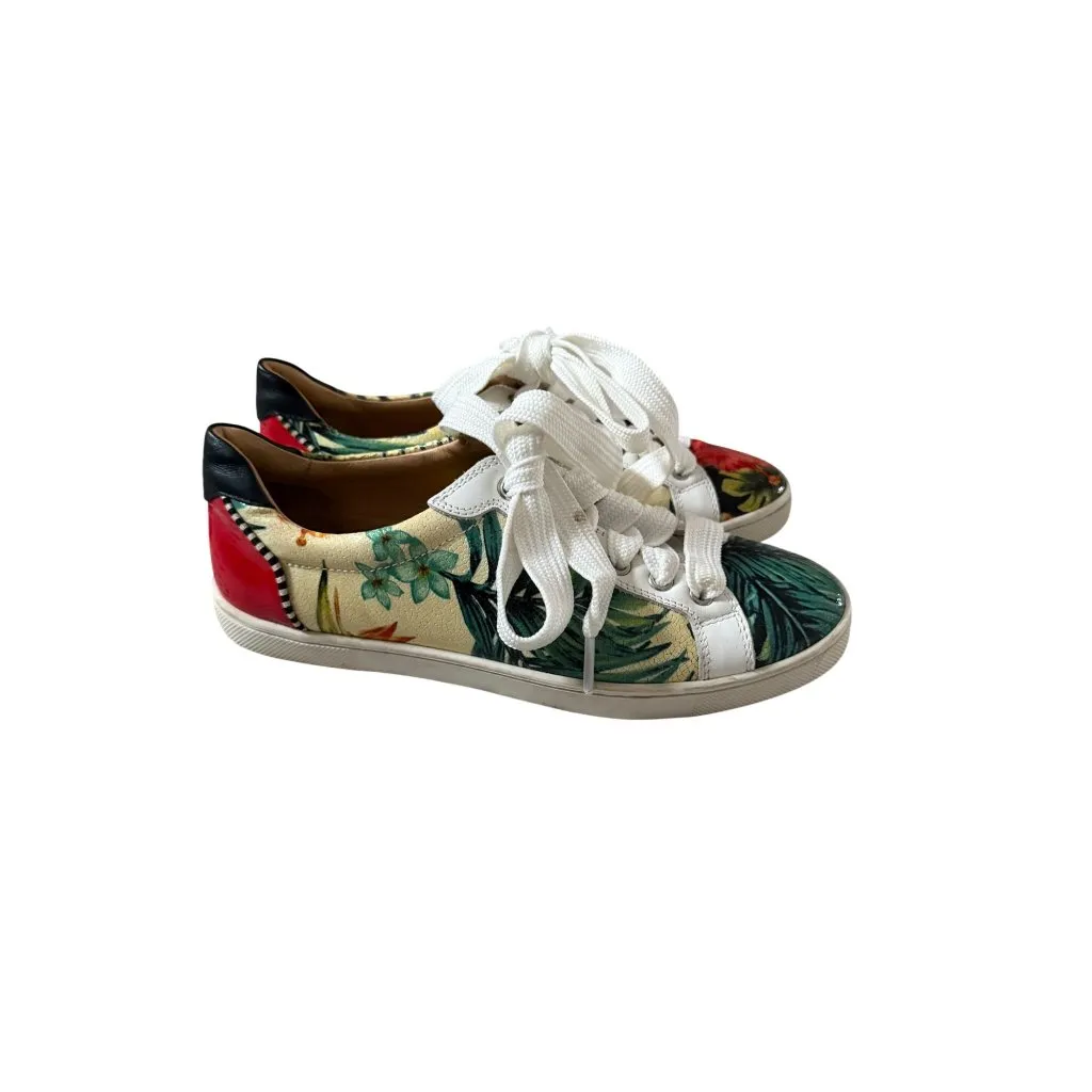 CHRISTIAN LOUBOUTIN Seava Hawaii Print Leather Low Sneakers Size 37 / 7 - Image 3