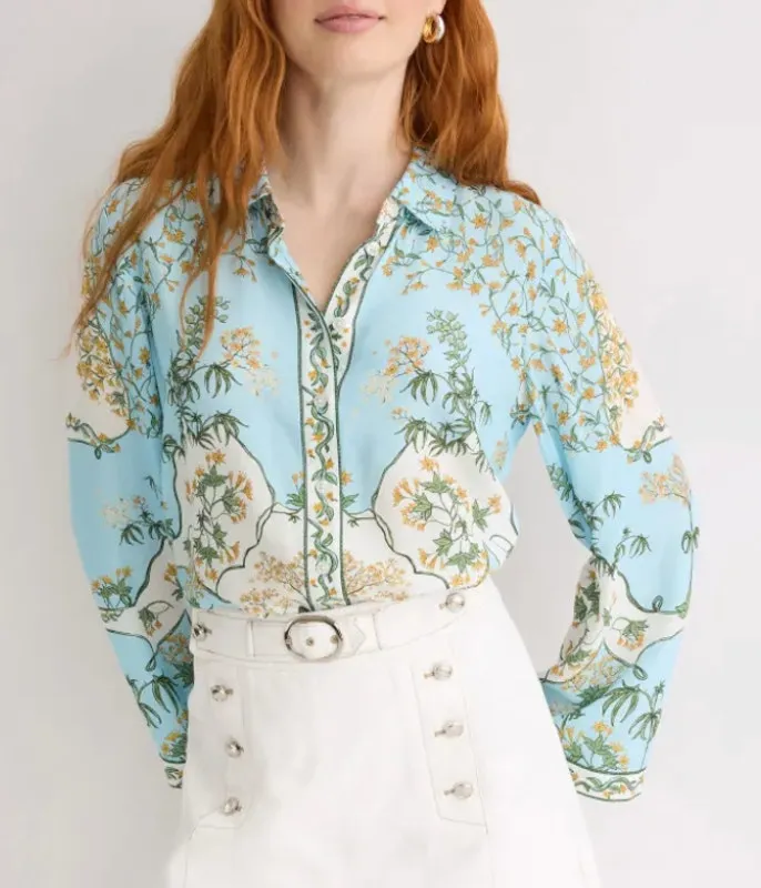Derek Lam Blue Floral Button Up Shirt Size 10 Challis Vacation Designer $300 - Image 1