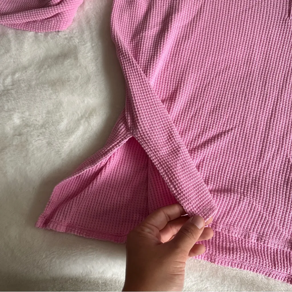Aerie Pink Waffle Henley Long Sleeve Size Medium - Image 7