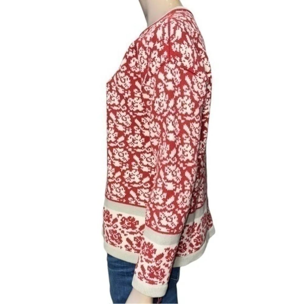 Erica Wilson Women’s Size M Red White Floral Printed Knit Pullover Sweater Size M - Image 3