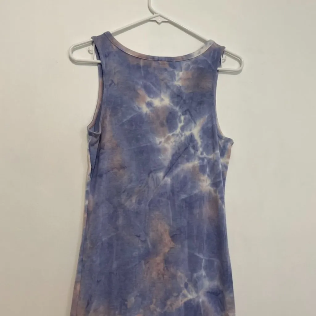 NEW NWT PINK ROSE Periwinkle Blue Mauve Pink Tie Dye Sleeveless Midi Tank Dress - Image 14