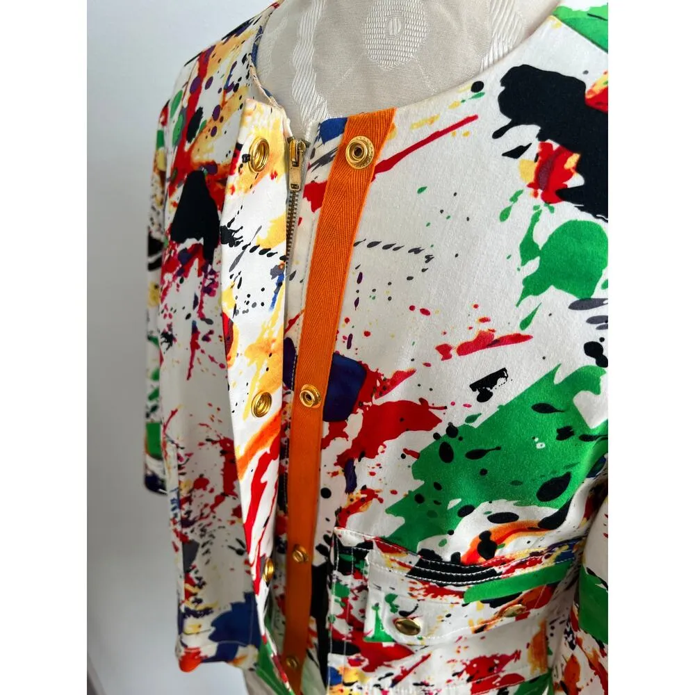 Anthracite Women's Abstract Modern Art Paint Splatter Jacket Size 6 White - Image 2
