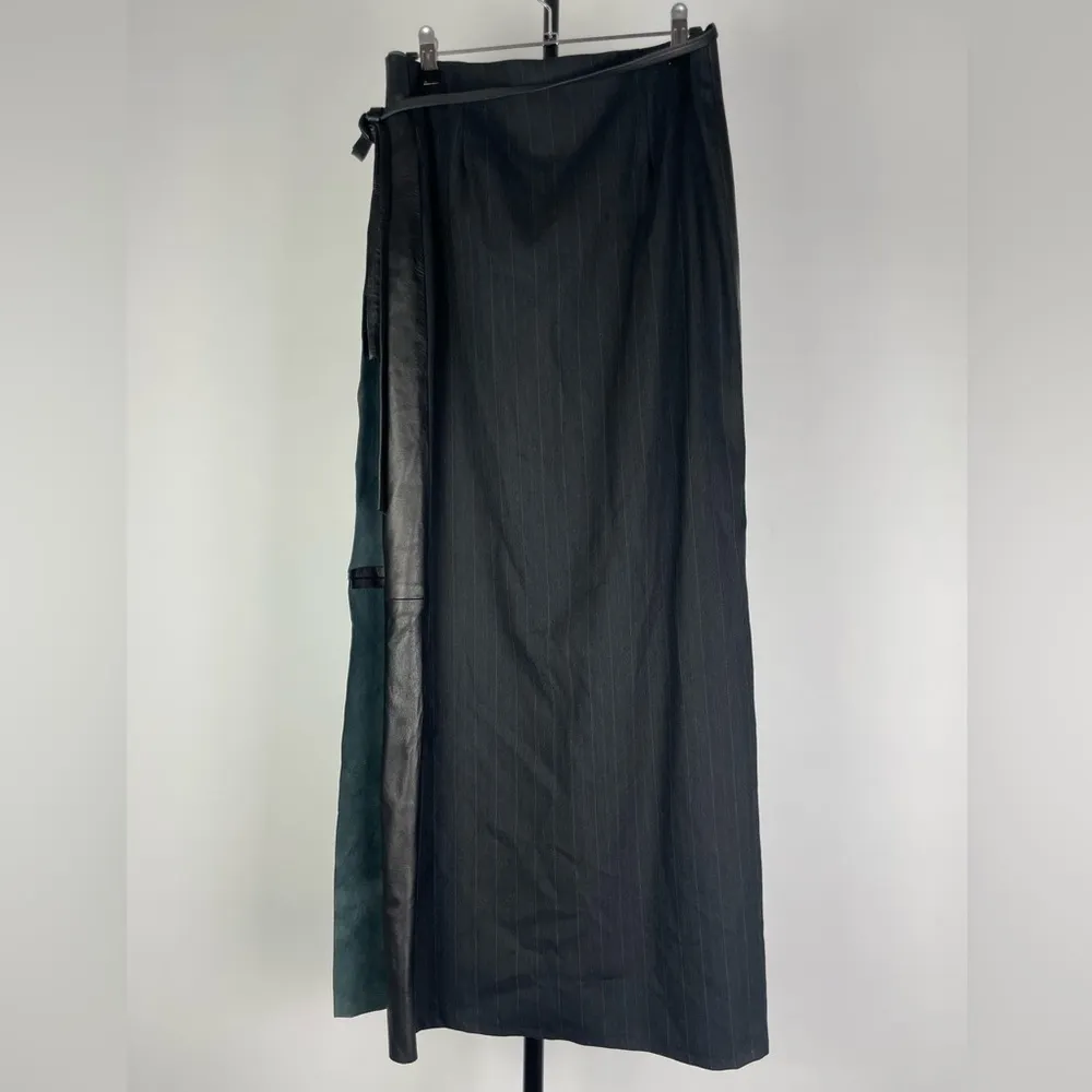 Revolve Sold Design Lab Black Lamb Leather & Wool‎ Long Wrap Skirt Size 4 - Image 4