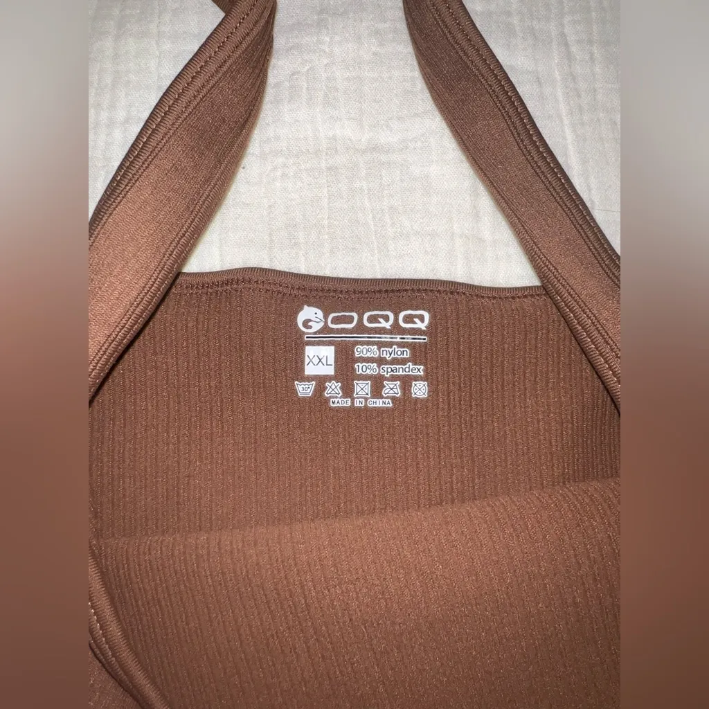 OQQ Ribbed Brown Bodysuit XXL | Square Neck Thong Snap Closure - Image 7