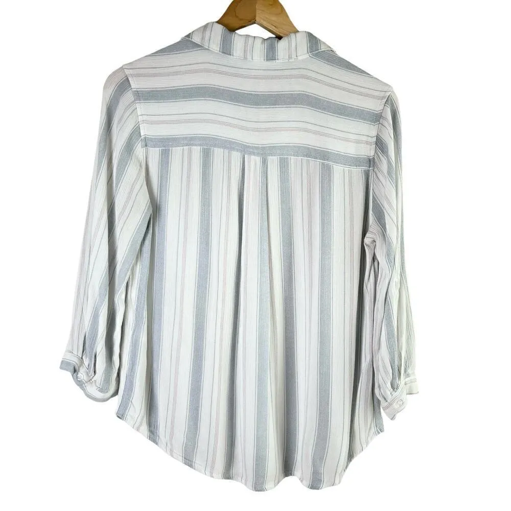 Market & Spruce Stitch Fix‎ Lightweight Striped Button Down Shirt Blouse Blue, S White - Image 8