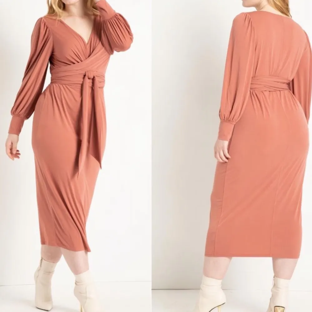 Eloquii Cross Front Midi Dress in Withered Rose - Image 8