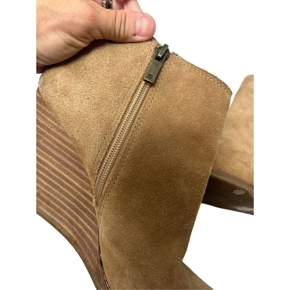 Lucky Brand Women's Yakeena Boot Size 9M Wedge Heel Taupe Tan Suede Boho Comfy - Image 7