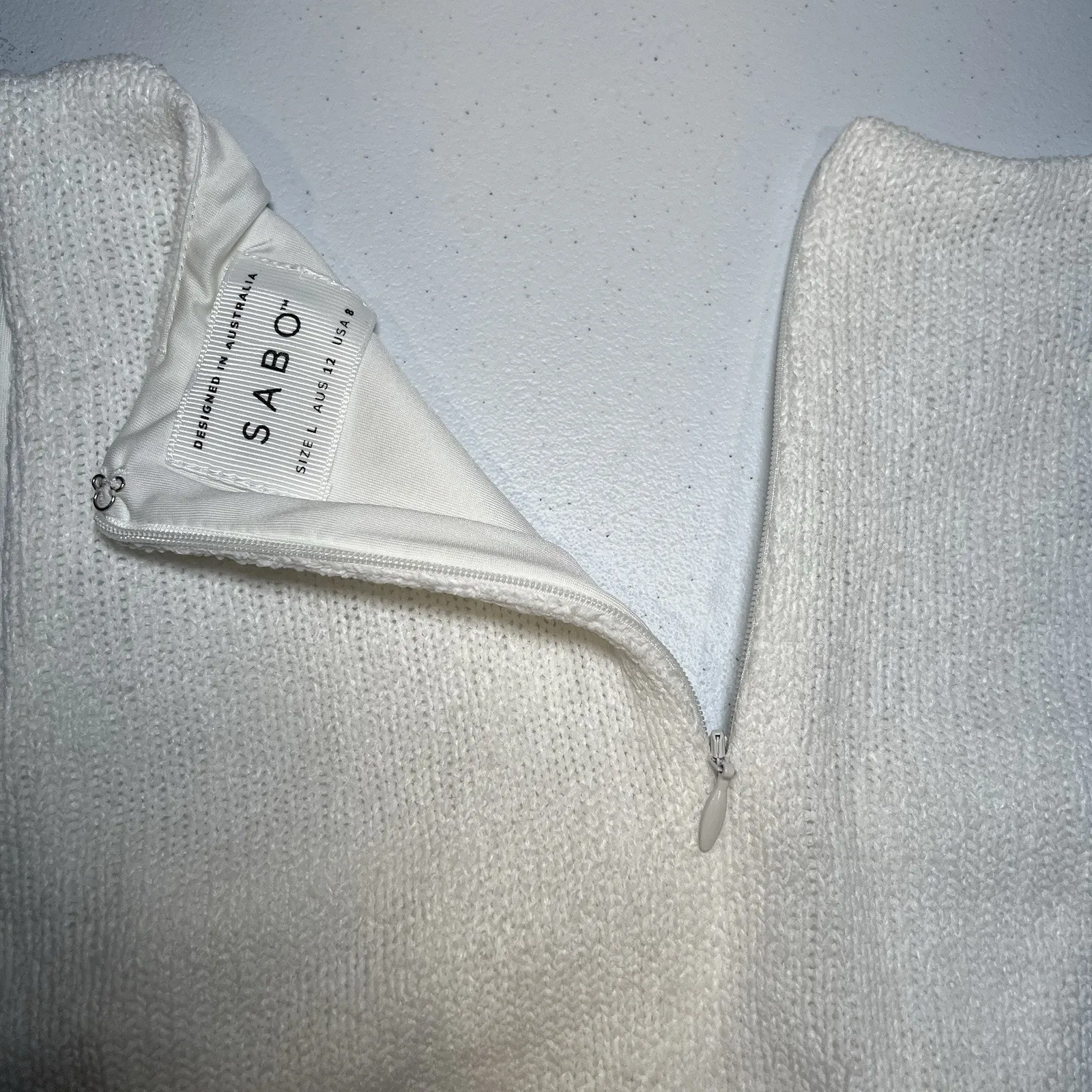 Sabo Skirt Cutout Knit White Mini Dress Size Large Sleeveless Party Cocktail - Image 8